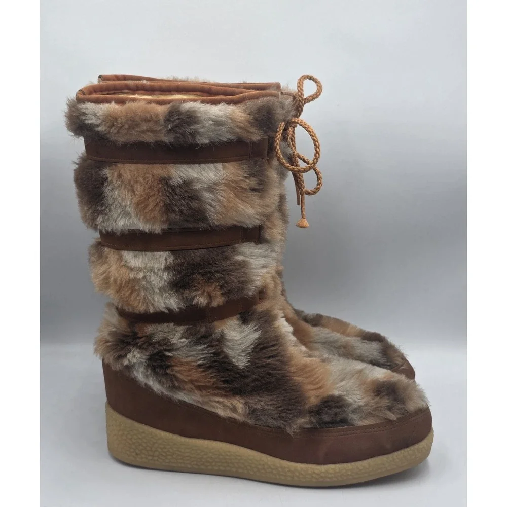Snowland Vintage Yodelers 70s Brown Suede Faux Fur Snow Boots Womens 9